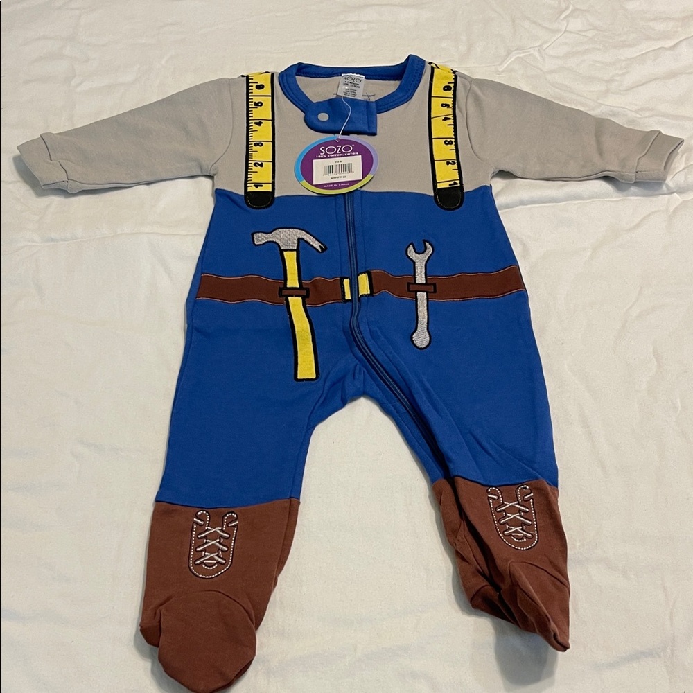 NWT SOZO Blue and Brown Tool-Themed Footie